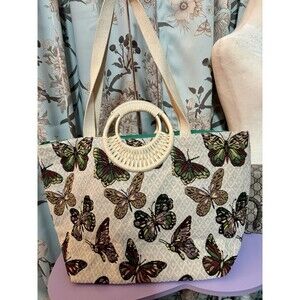Express Edit Butterfly Beaded Tote Handbag Large Colorful Beaded Lightweight